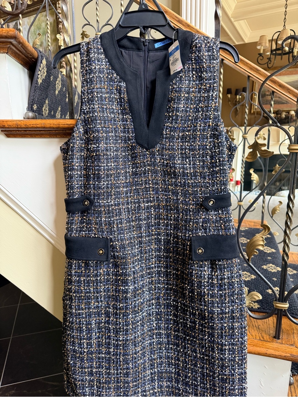 J.McLaughlin Anjali Sleeveless NWT Tweed Shift Dress/Buttoned Pockets. 6